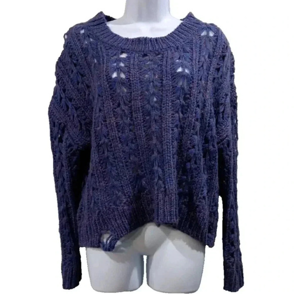 Altar'd State Open Metallic Crochet Knit Sweater Womens Small Purple - Picture 1 of 12